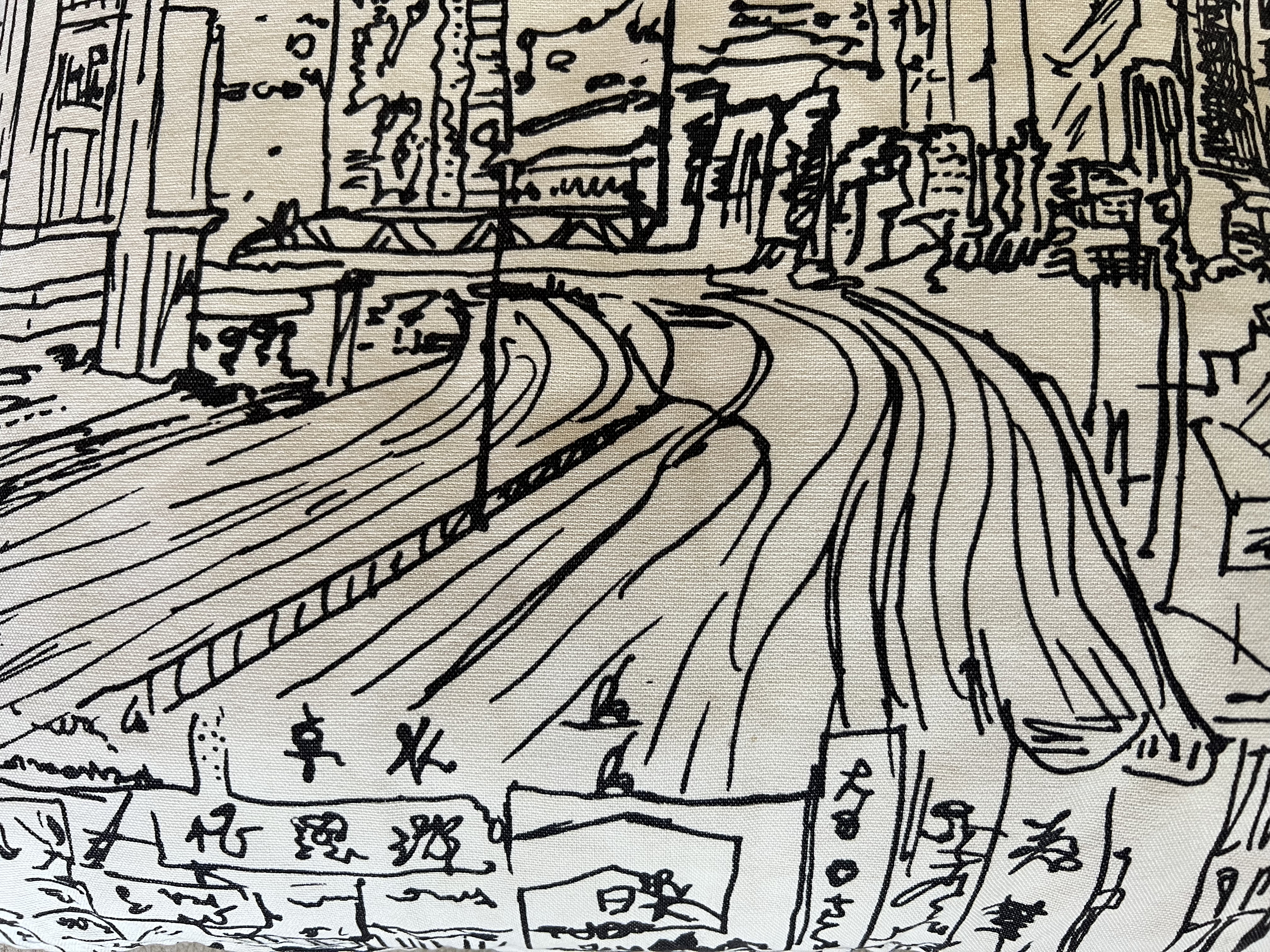 impressionistic sketch of flooding river or thoroughfare in Chinese city